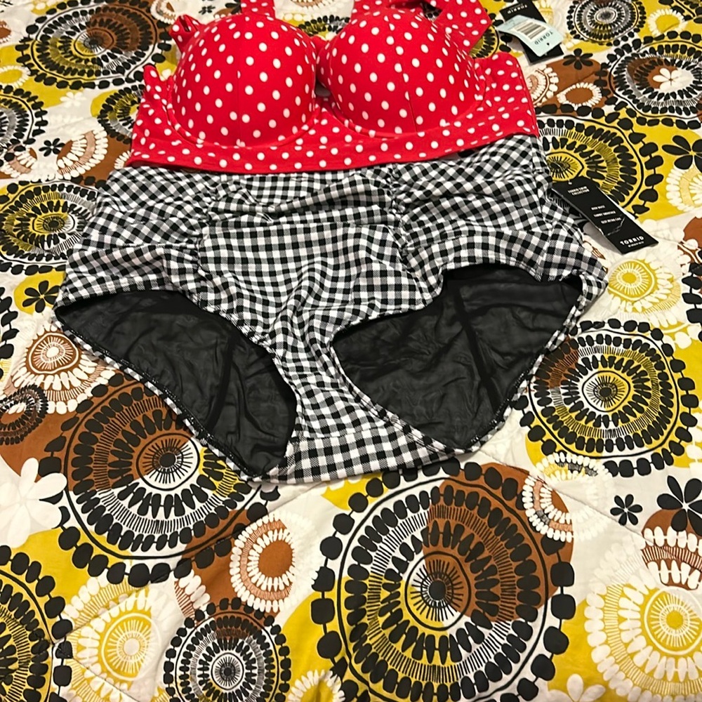 Red Polka Dot and Gingham Swimsuit